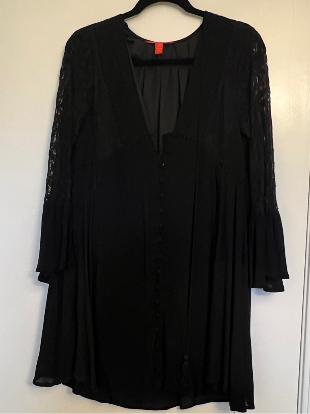 Chelsea & Violet Black Lace-Sleeve V-Neck Button-Front Dress